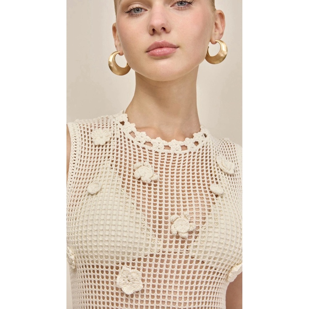 Cult Gaia $798 Vermeer Dress Crochet Flower Cotton Yarn Maxi Bachlorette Bridal - Picture 4 of 11